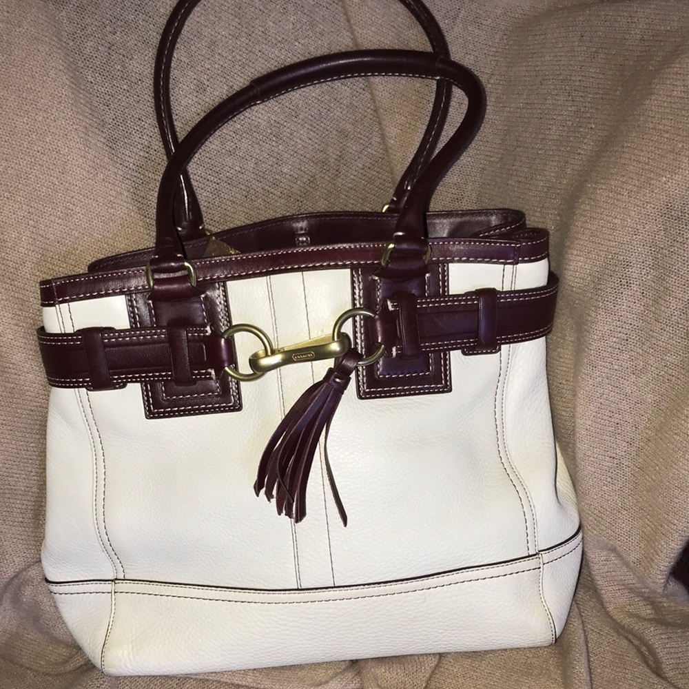 Coach Cream and Brown Tote with Structured Design